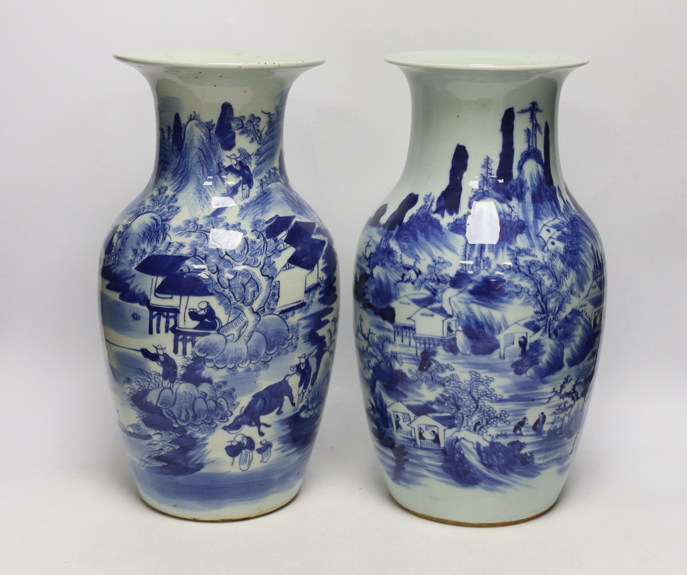 Two 19th century Chinese blue and white vases, 34cm high